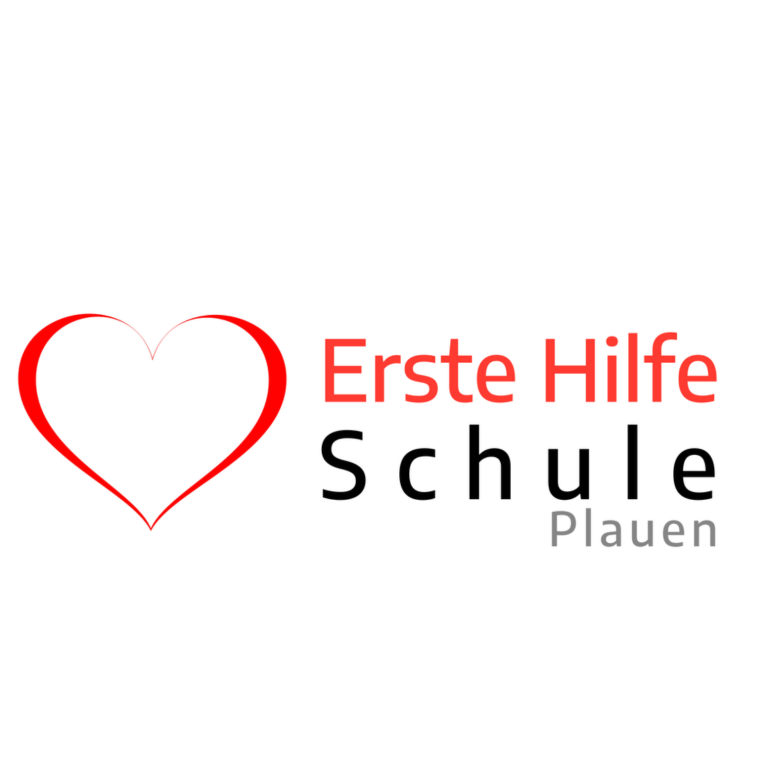 Logo Erste Hilfe Schule Plauen Schriftzug Erste Hilfe Schule Plauen mit Herz als Icon am Anfang